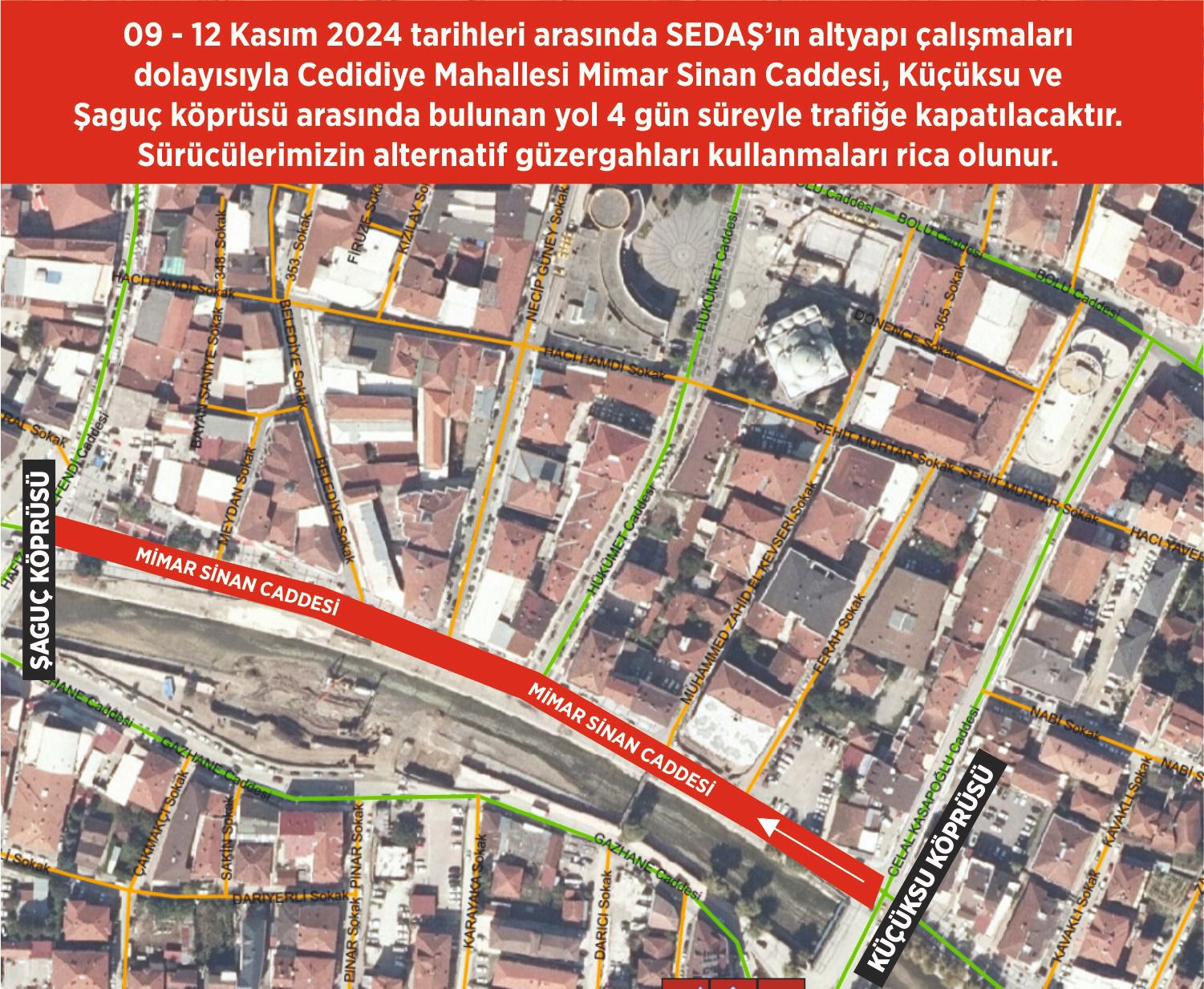 SEDAŞ Altyapı Çalışmaları İçin Cedidiye Mahallesi’nde 4 Günlük Yol Kapanışı!