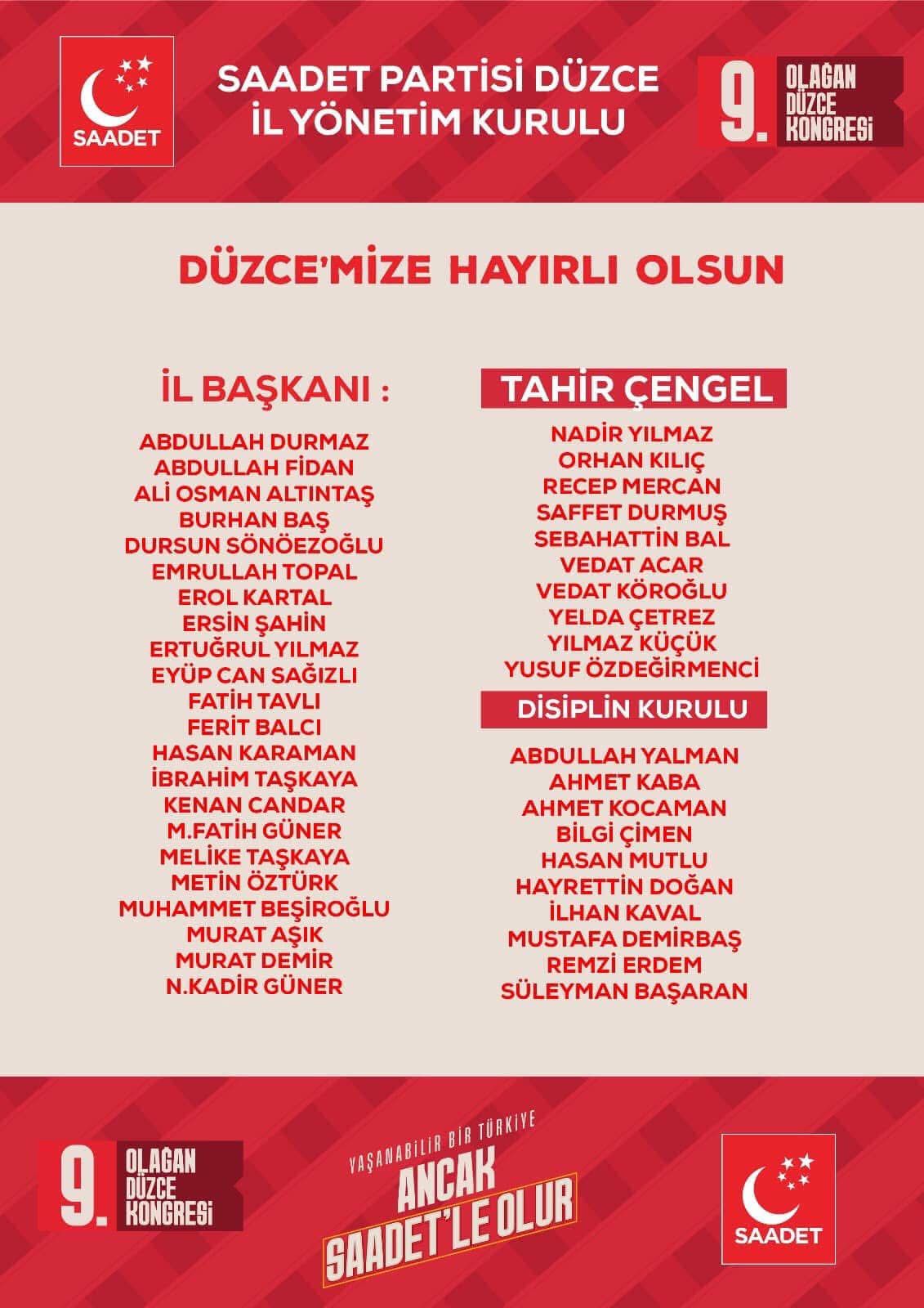 Saadet Partisi Düzce İl Yönetimi Belli Oldu!