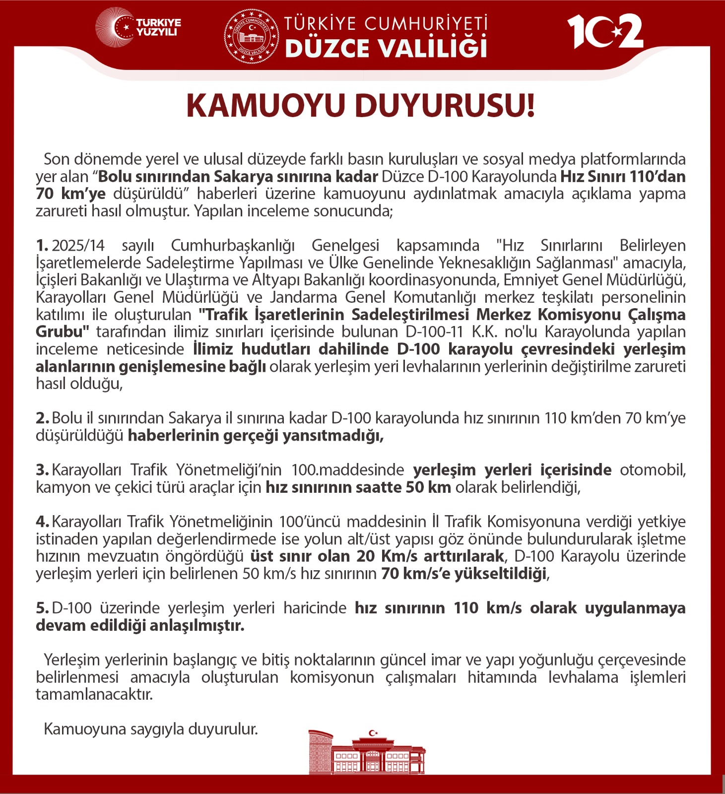 D-100 Karayolu’nda Hız Sınırı Düştü Mü? Düzce Valiliği’nden Resmî Açıklama Geldi